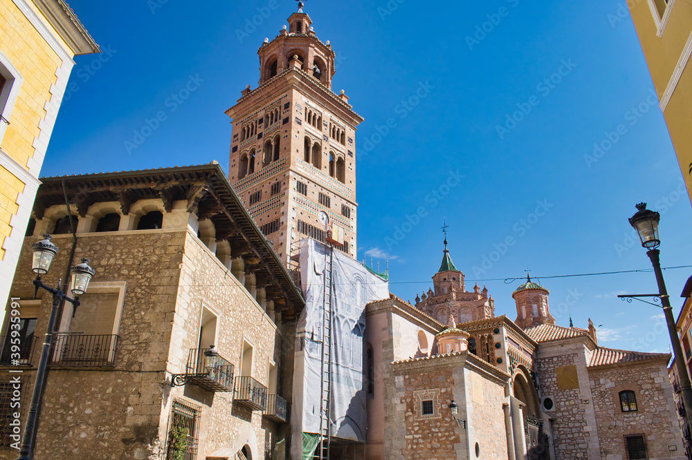 Square and beautiful Cathedral of Teruel, neomudejar style