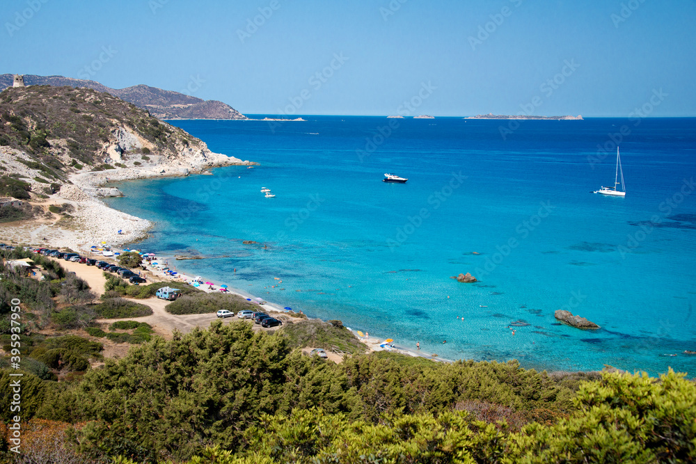 Cava Usai beach with crystal clear water in Villasimius
