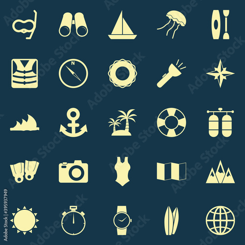 Diving color icons on blue background