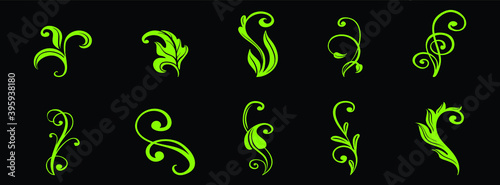 set of western flourish cartoon icon design template with various models. vector illustration isolated on black background