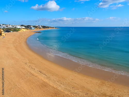 Aerial view of the long beach in Albufeira in Portugal