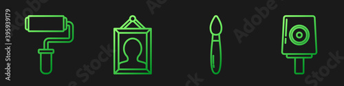 Set line Paint brush, Paint roller brush, Picture and Spray can nozzle cap. Gradient color icons. Vector.