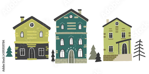 cute house Street vector drawing, cartoon cute