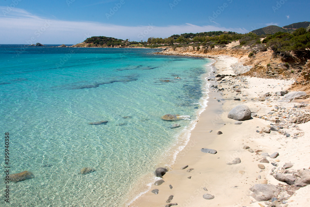 crystal clear water and white sand at Porto sa Ruxi beach in Villasimius