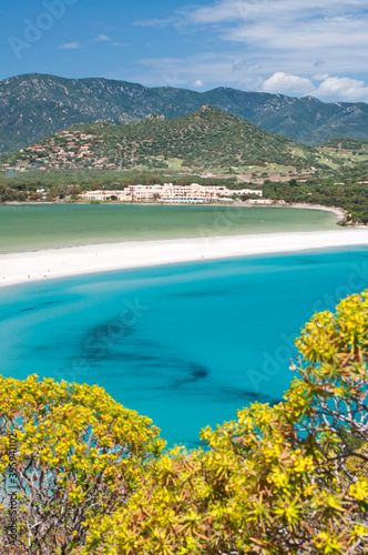 crystal clear water and white sand at Porto Giunco beach in Villasimius