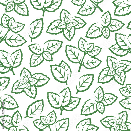 Mint leaves pattern background. Collection mint leaves icons. Vector