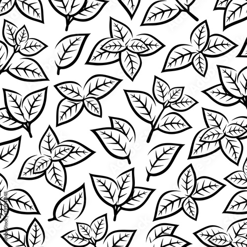 Mint leaves pattern background. Collection mint leaves icons. Vector