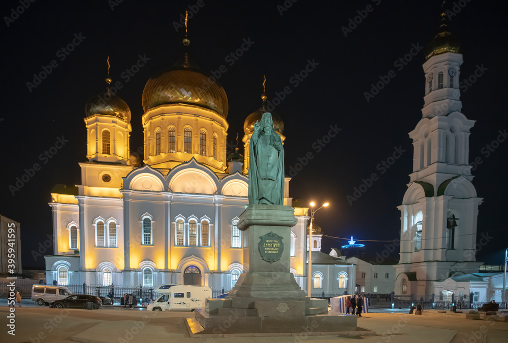  Rostov Cathedral of the Nativity of the Blessed Virgin. Citizens walk near the cathedral