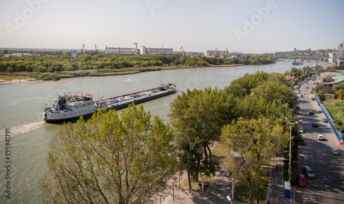 Ships go along the Don River past Rostov-on-Don