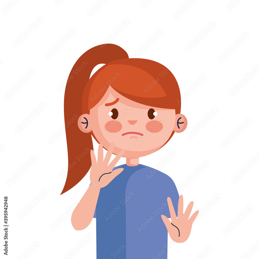 stop bullying and sad red hair girl kid design, violence victim bully and social theme Vector illustration