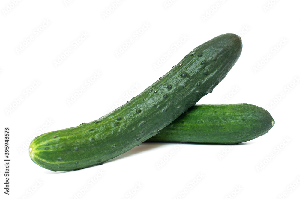 Green cucumbers on white background Green cucumbers on white background