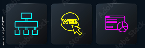 Set line Site map, Website statistic and and graphic design. Black square button. Vector.