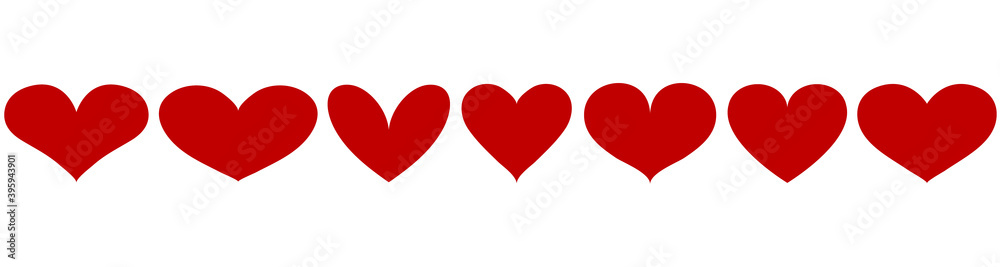 Vector red heart set, uniform hearts, seven heart
