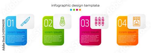 Set line Meat chopper, Pepper, Grilled shish kebab and Matchbox and matches. Business infographic template. Vector.