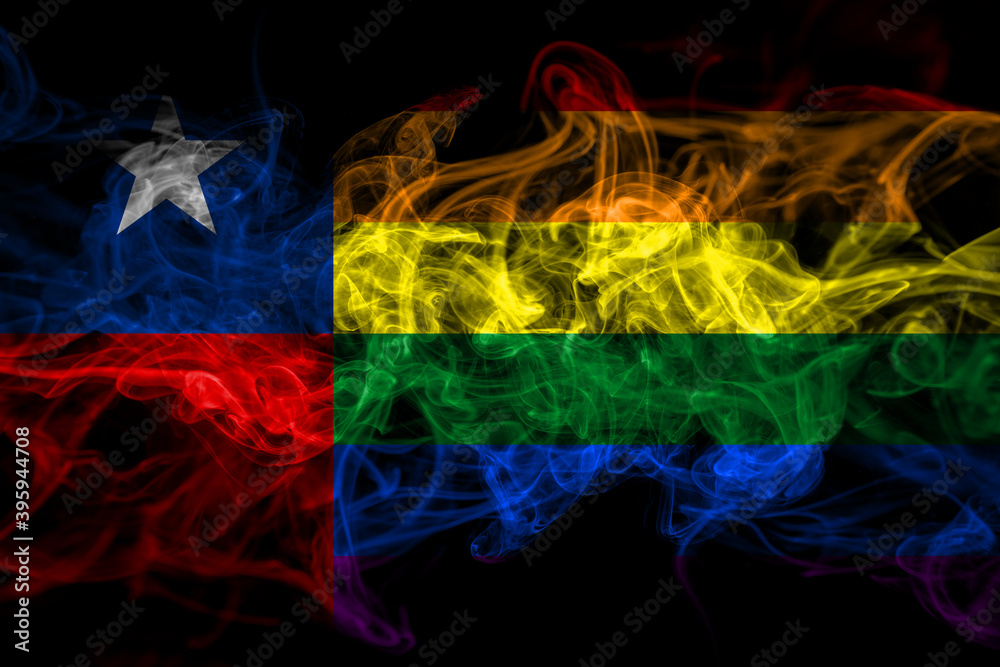 Chile, Chilean, Gay smoke flag isolated on black background