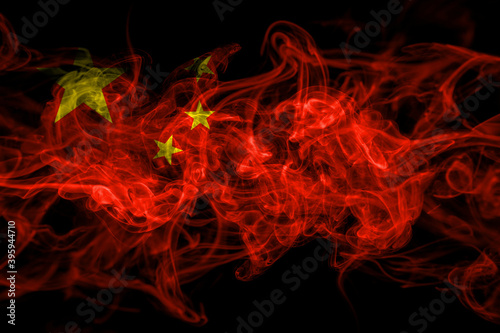China, Chinese smoke flag isolated on black background