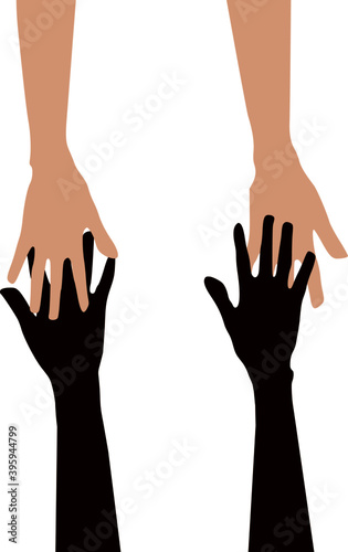 Two couples of hands are drawn to each other and support. Hand in hand. We are all the one. Unity. Love. Peace.