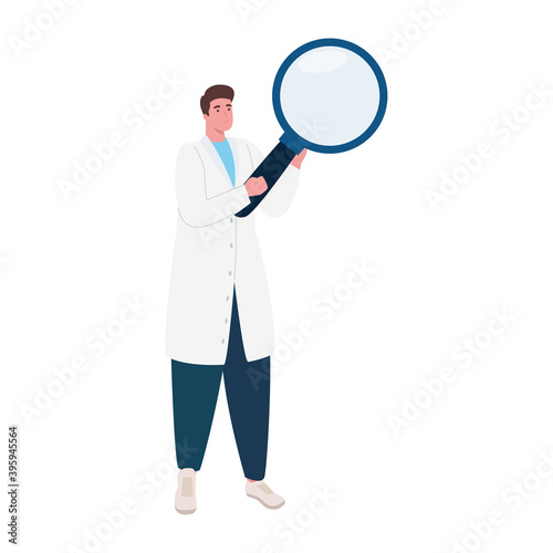 doctor with magnifying glass character vector illustration design