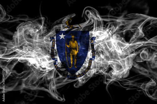 United States of America  America  US  USA  American  Massachusetts smoke flag isolated on black background