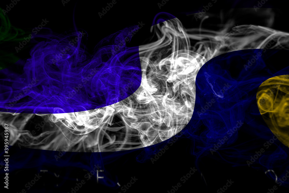 Naklejka premium United States of America, America, US, USA, American, Sacramento, California smoke flag isolated on black background