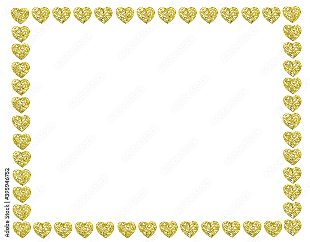 Empty Golden rectangular frame made of gold hearts isolated on a white background. Empty Golden rectangular frame made of gold hearts isolated on a white background.
