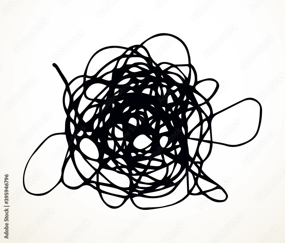 Unravel the tangled tangle. Vector drawing Unravel the tangled tangle. Vector drawing