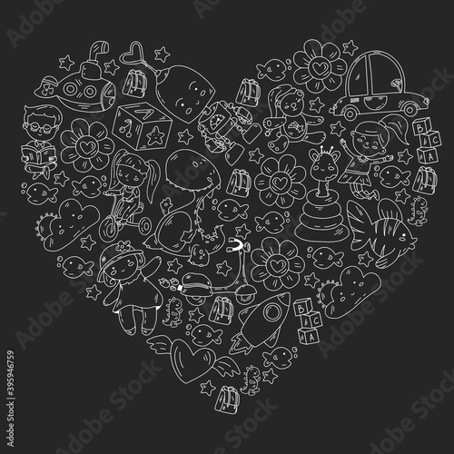 Poster with cute doodle drawing of happy kids and precepts to celebrate Children's Day. Kindergarten children.