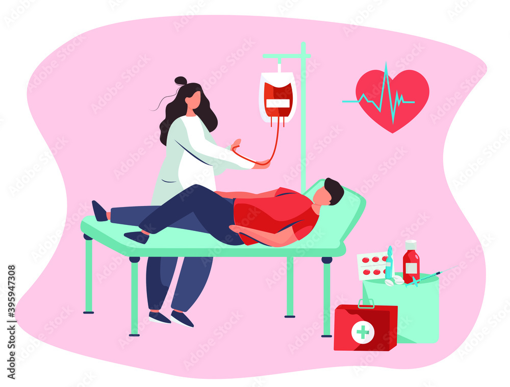 Blood Transfusion and Donate Blood.Volunteer Donating Blood and