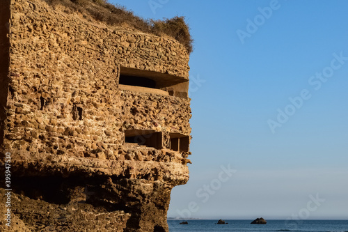 Close up image of a bunker in south Spain on the cliffs in the atlantic coast