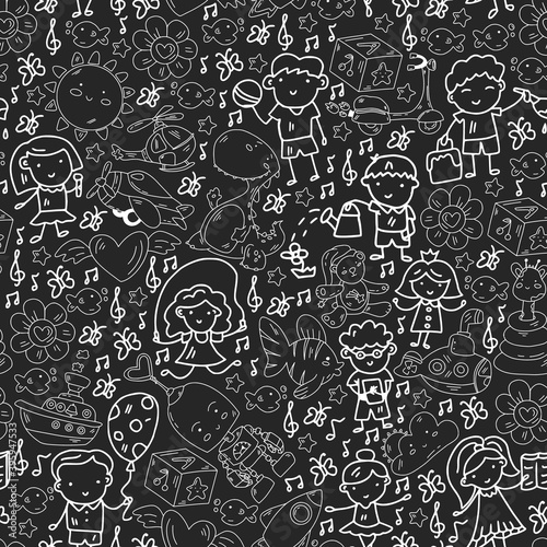 Poster with cute doodle drawing of happy kids and precepts to celebrate Children's Day. Kindergarten children.