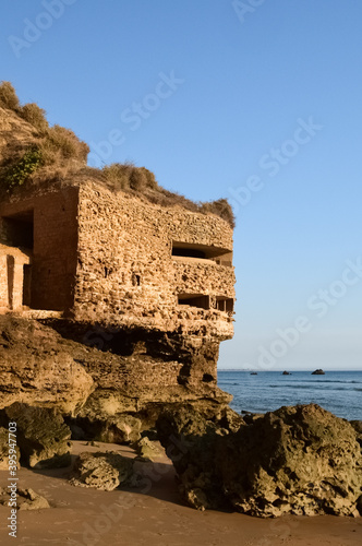 Vertical image of old bunker on the south spanish coast