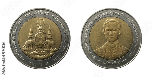 Wallpaper Mural Thai 10 Baht coin macro isolated shot with two elephants facing each other. Coined for the 50th anniversary Reign of King Rama IX in 1996. Torontodigital.ca