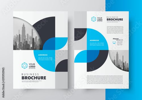 Flyer brochure design template business cover geometric theme circles blue