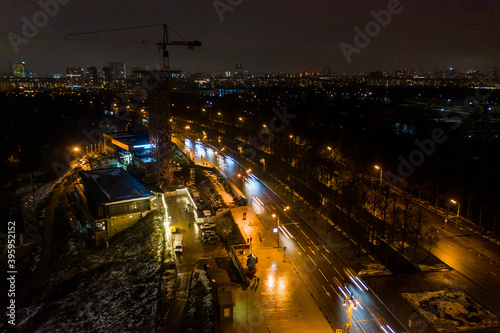 a panoramic view of the night city from a bird's eye view shot from a drone