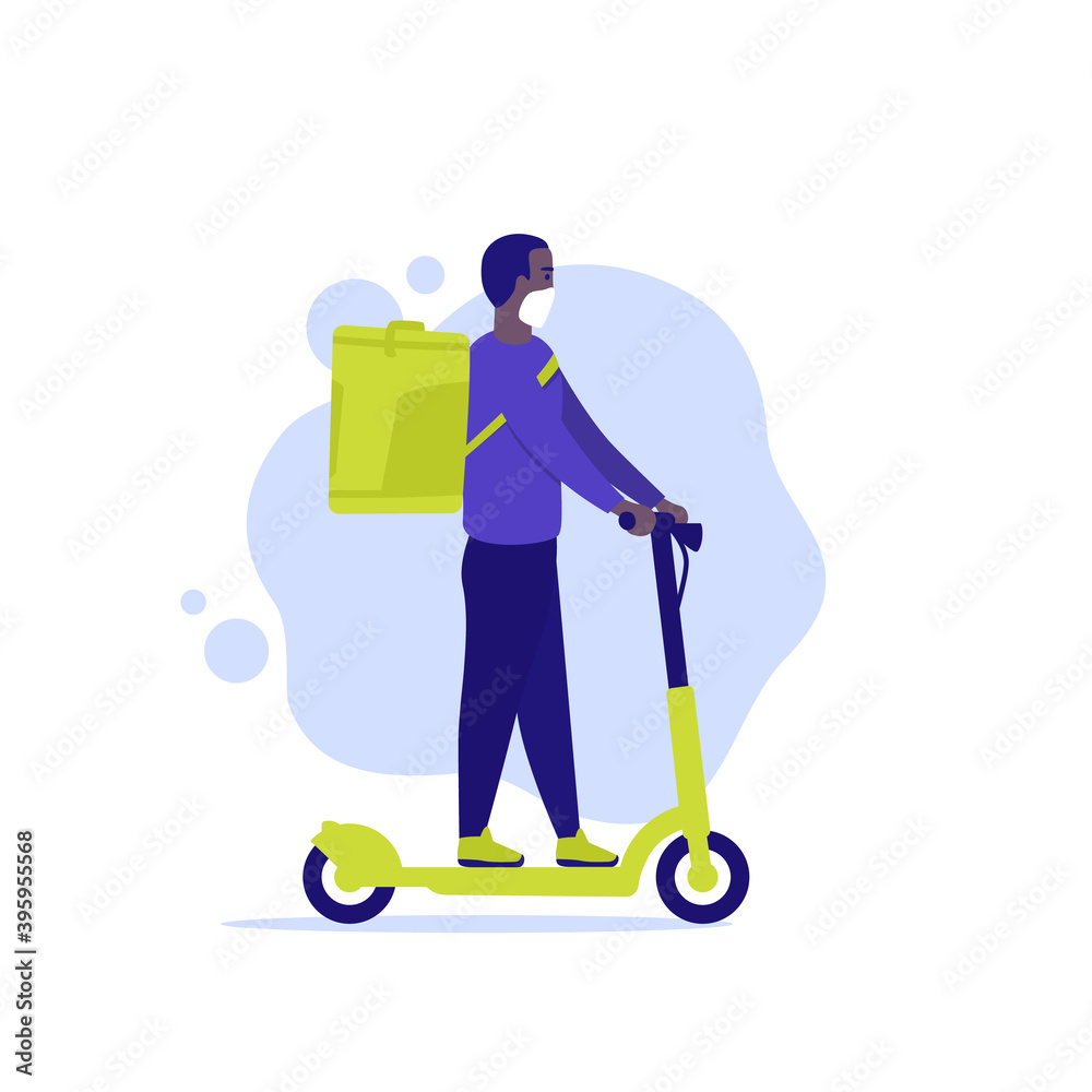 Fotografie courier on a kick scooter, delivery man vector