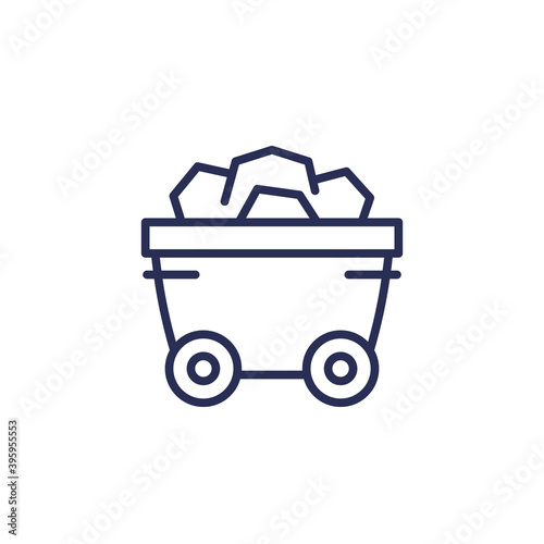 coal minecart, mine wagon line icon