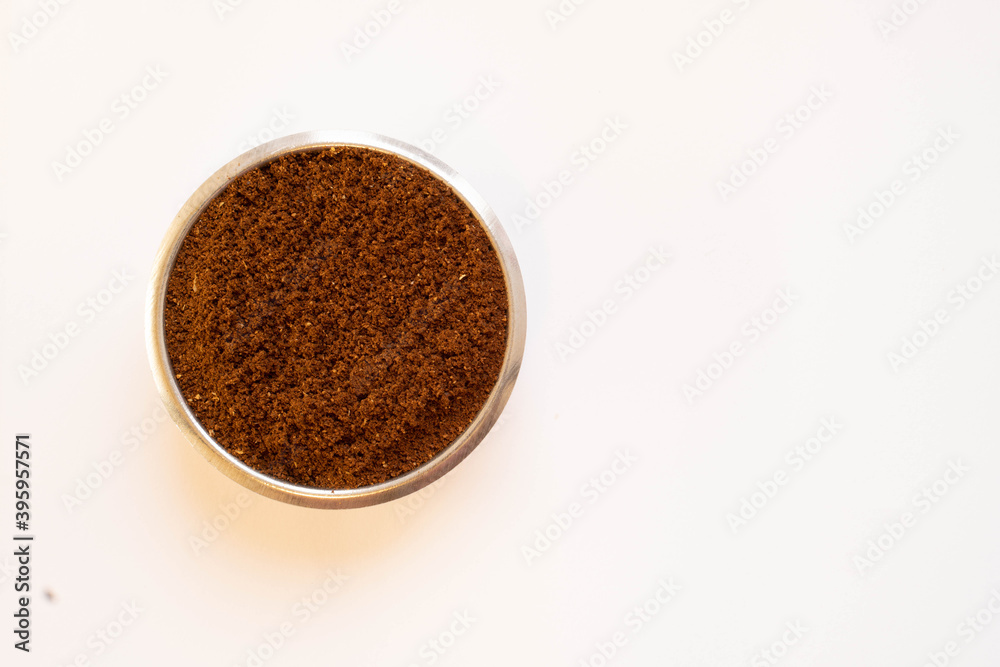 Ground coffee in the left Ground coffee in the left