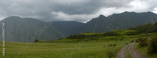 panoramic landscape with rural road in Altay