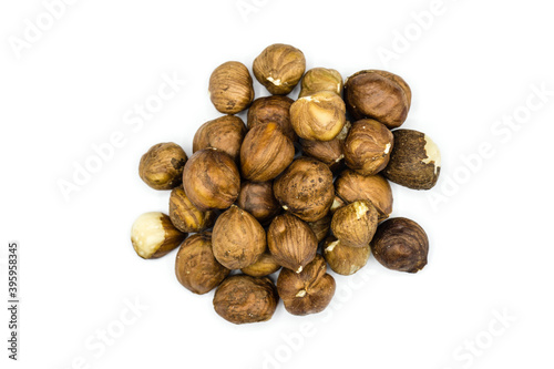 Hazelnuts isolated on white background top view