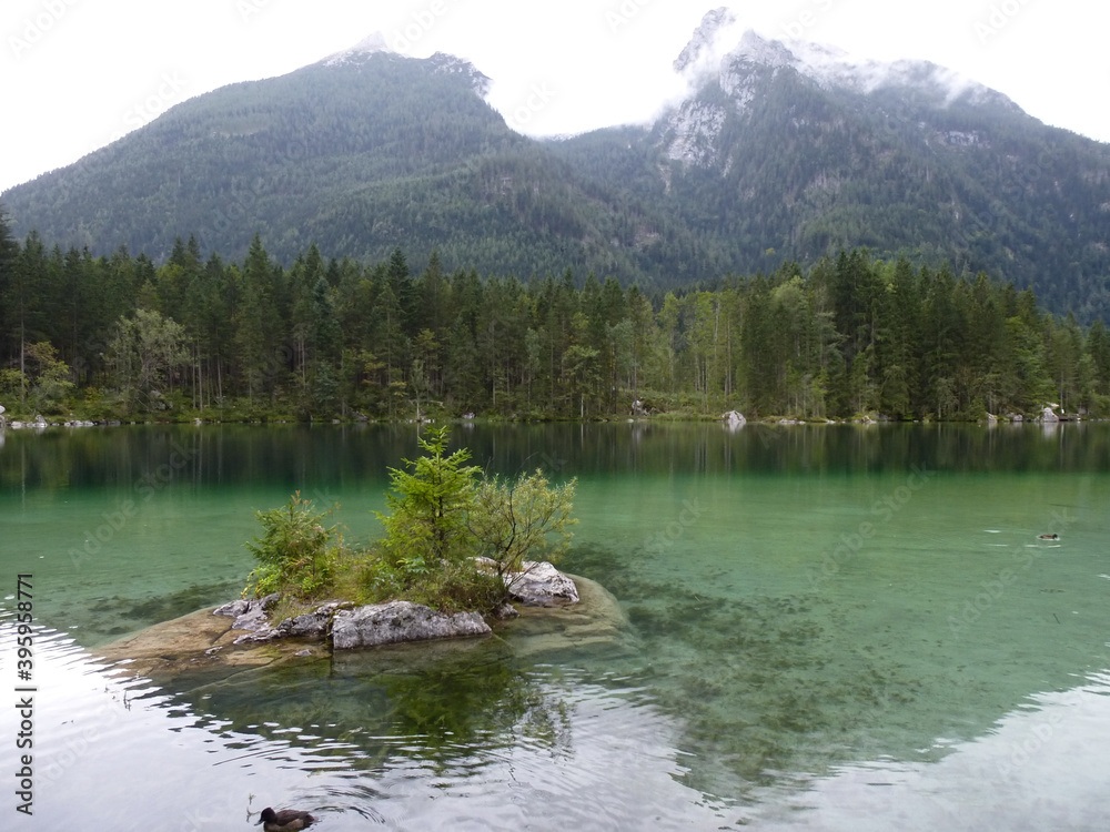 Crystal clear water in a mountain lake in the bavarian alps