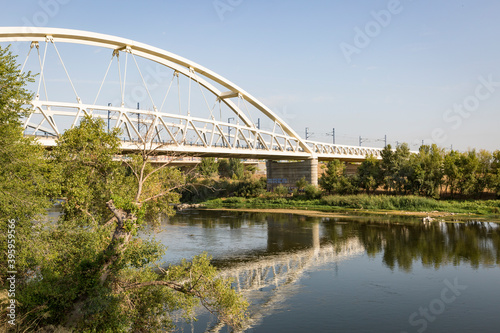 railway bridge over Ebro river in Zaragoza city, Aragon, Spain
