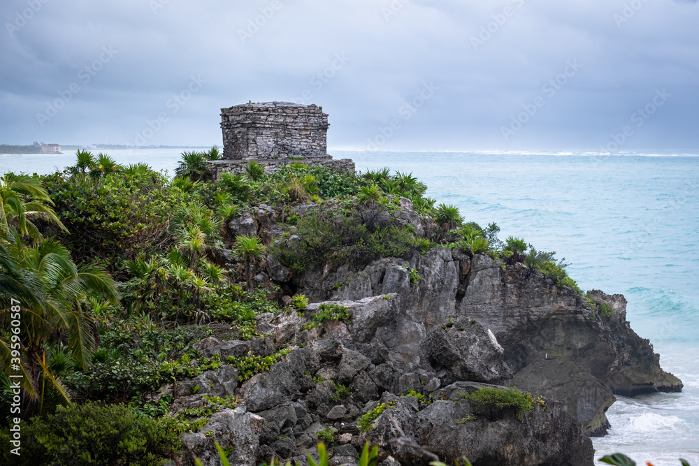 Mayan Ruins Besides Caribbean Sea. Riviera Maya