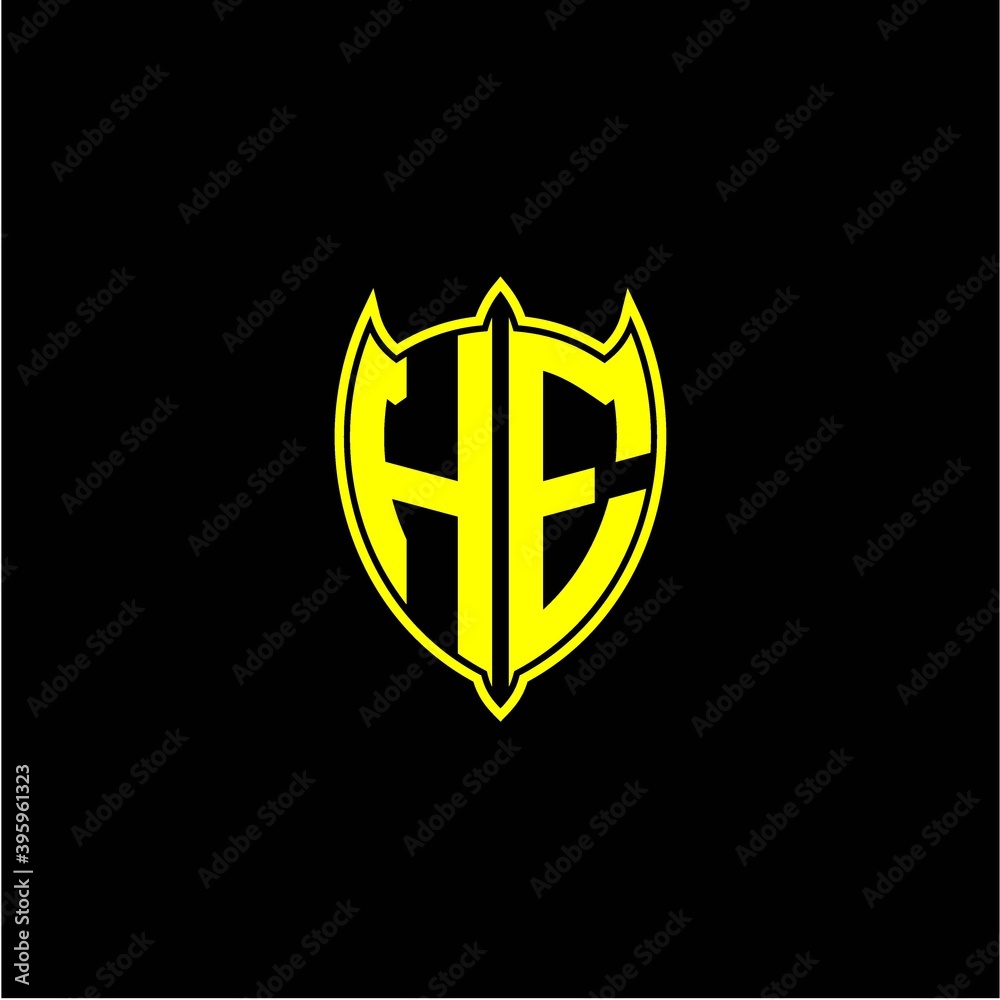 the initial letter of the shield logo H E is yellow. the initial letter of the shield logo H E is yellow.