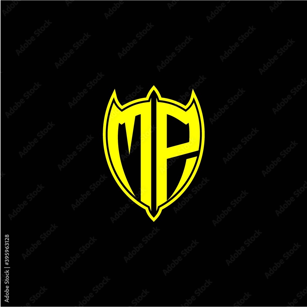 the initial letter of the shield logo M P is yellow. the initial letter of the shield logo M P is yellow.