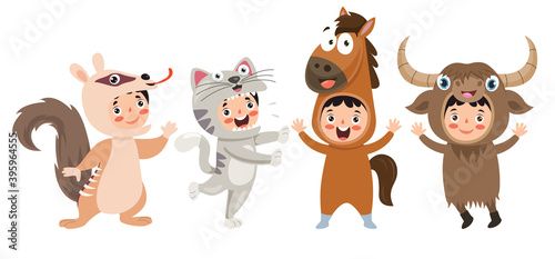 Funny Children Waering Animal Costumes