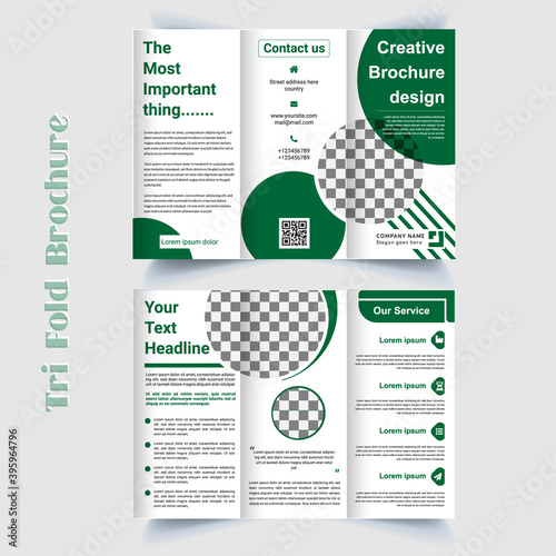 Green square geometric vector business trifold Leaflet Brochure Flyer template for business and advertising
