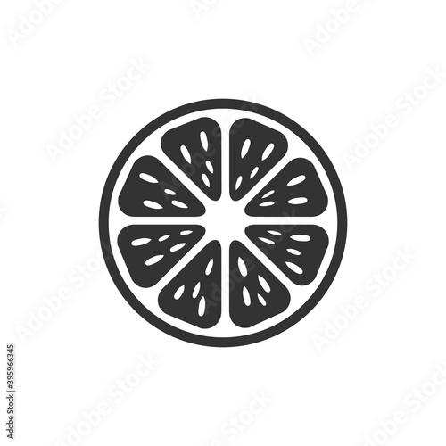 Citrus icon. Orange black silhouette. Lemon slice outline sign. Vector organic illustration isolated on white.