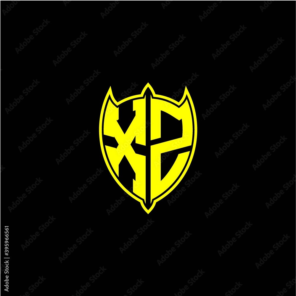 the initial letter of the shield logo X Z is yellow. the initial letter of the shield logo X Z is yellow.