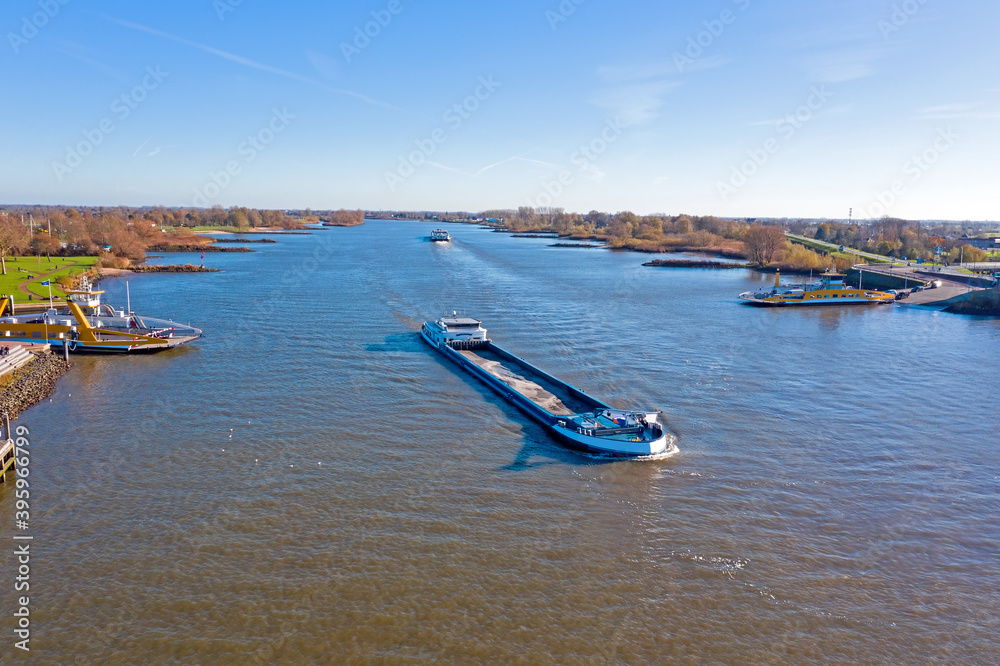 Aerial from shipping on the river Lek near Schoonhoven in the Netherlands