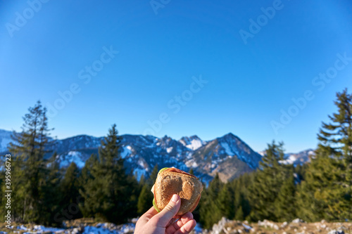 Something to eat in with mountains in the background